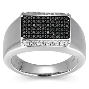 Diamonique Men's Black & White Stone Ring, Sterling Silver
