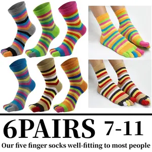 Women's 5 Finger Cotton Toe Socks 6 Pack Wicking Athletic Comfortable Fabric Size 7-11 Multi-Color Prevents Blisters for Spring Summer Autumn Winter