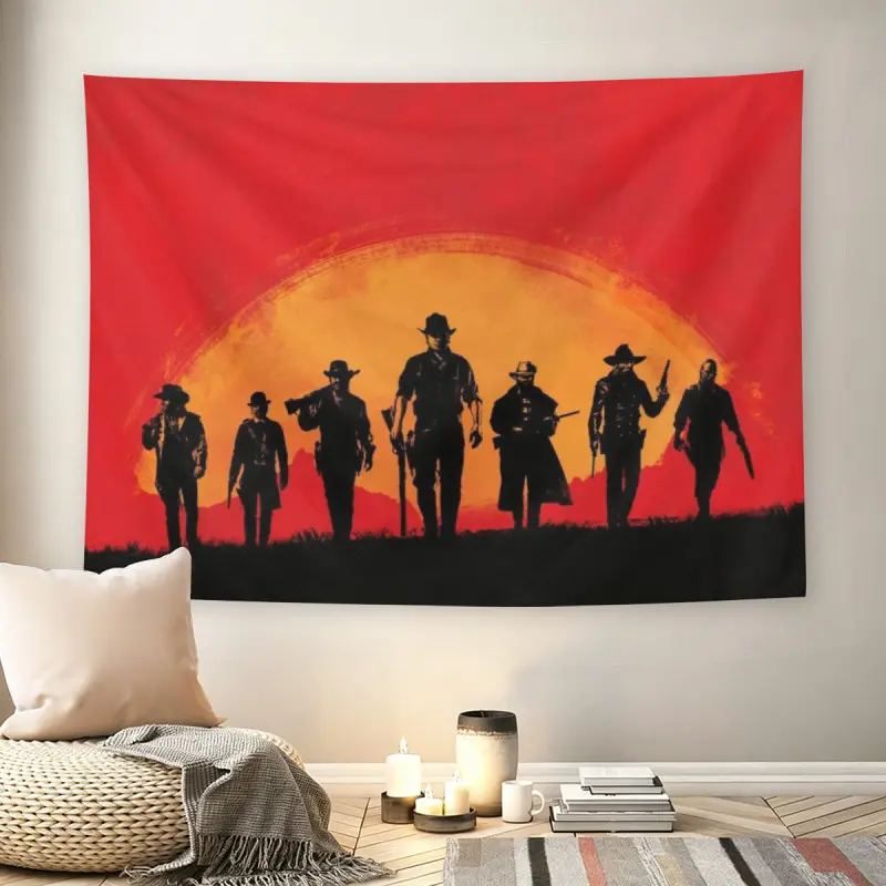 Red Dead Redemption Game Art Wall Flag, Western Cinematic Atmosphere, Mid-century Modern Style, Retro 80s Style, For Adult Fans, Gamer Decor, Decorative Tapestry Room Decor, Living Room, Bedroom, Game Zone Wall Hanging, Tapestries