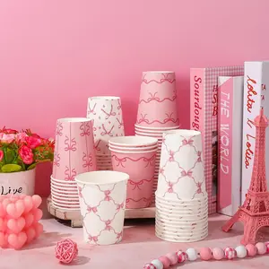 20/50/100 Bow Paper Cups 9 Oz Disposable Drinking Cups Beautiful Party Cups for Juice Coffee Home Gatherings