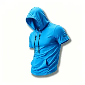 Men’s breathable hooded short-sleeve T-shirt—a hoodie designed for sports and everyday wear, featuring reflective stripes on the sleeves; it combines functionality with a street vibe and is a versatile wardrobe essential for spring and summer.