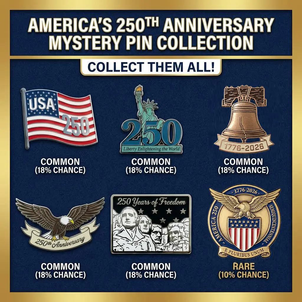 America's 250th Anniversary Mystery Enamel Pin Blind Bag | Patriotic Collectible Pins, Collect All 6 (1776-2026)