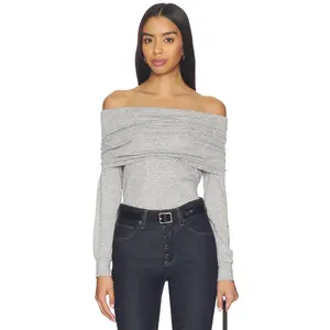 Bobi Off The Shoulder Date Top in Heather Grey