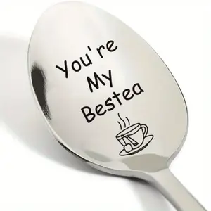 1pc Engraved "You're My Best Tea-mate" Stainless Steel Spoon, Tea Scoop - The Perfect Friendship Gift for Ladies, Ideal for Tea Enthusiasts, Suitable for Birthdays, Christmas, Valentine's Day, Back-to-School Season, Home & Kitchen Tableware