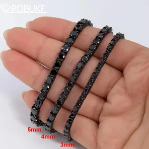 GRA Certified 3/4/5mm Black Moissanite Tennis Bracelet for Men Women Full Diamond 100% 925 Sterling Silver Hip Hop Party Jewelry