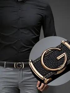 Men's Belt Crocodile Texture, Dual Color Stitching & G-Shape Automatic Buckle, Simple Versatile Design for Suits Jeans Daily Wear