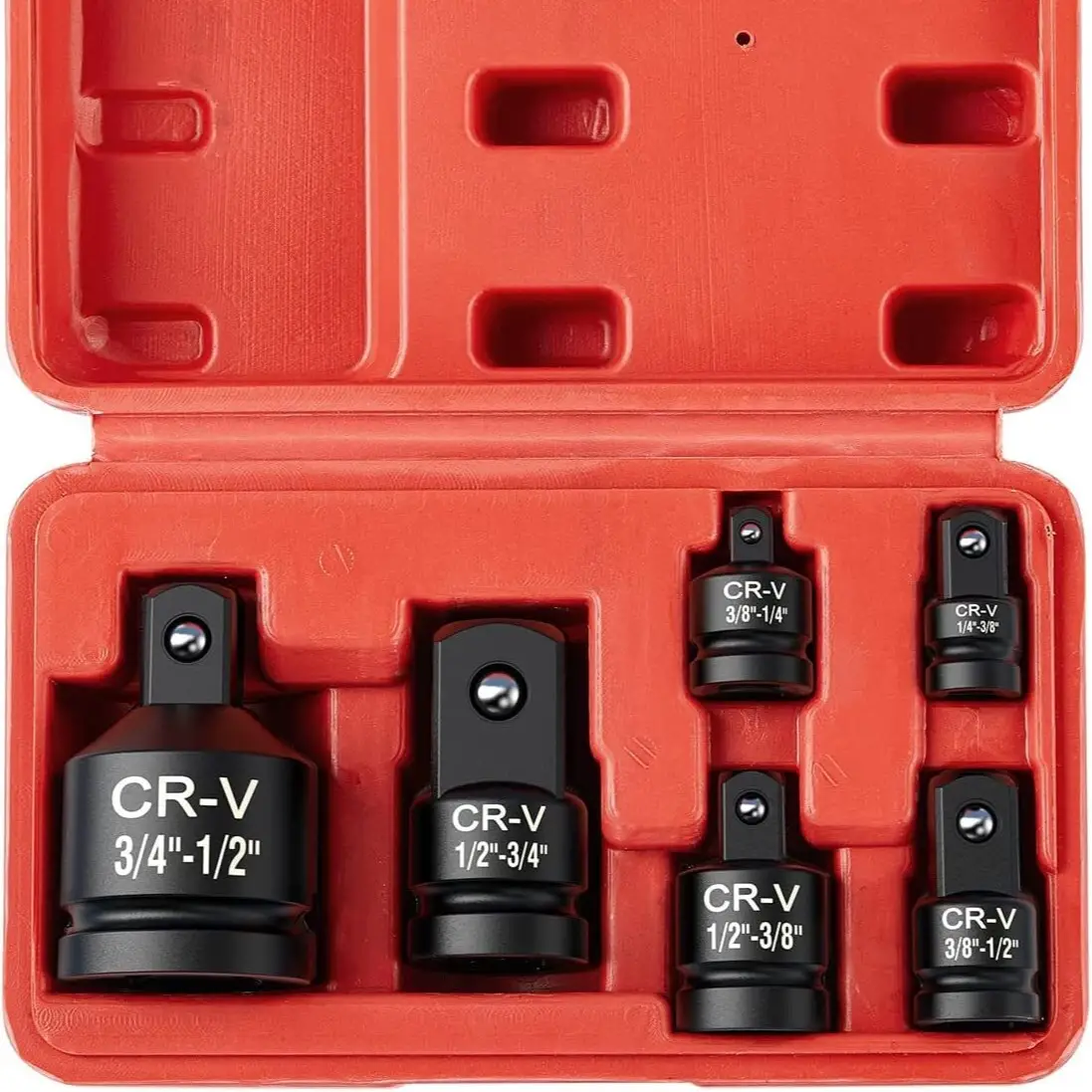 Avhrit 1/2" Drive Deep 6-Piece Impact Socket Adapter Set, 1/4" 3/8" 1/2" 3/4" Drive Socket Reducer Set with Durable Case, CR-V, Reducer Converter Imp