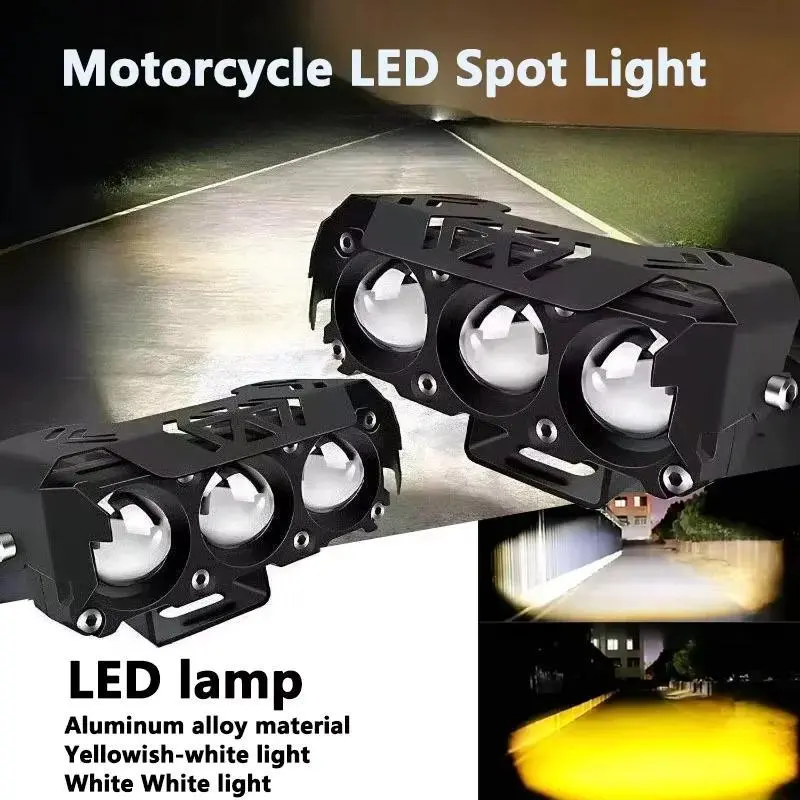 TCYATO Motorcycle LED Spotlight Headlight - Dual Color White/Yellow Mini Lens, 40W 8000Lms Aluminum Body, High Beam Driving Light & Fog Lamp for Motorcycles Cars Trucks SUVs UTVs, 10-80V DC/AC