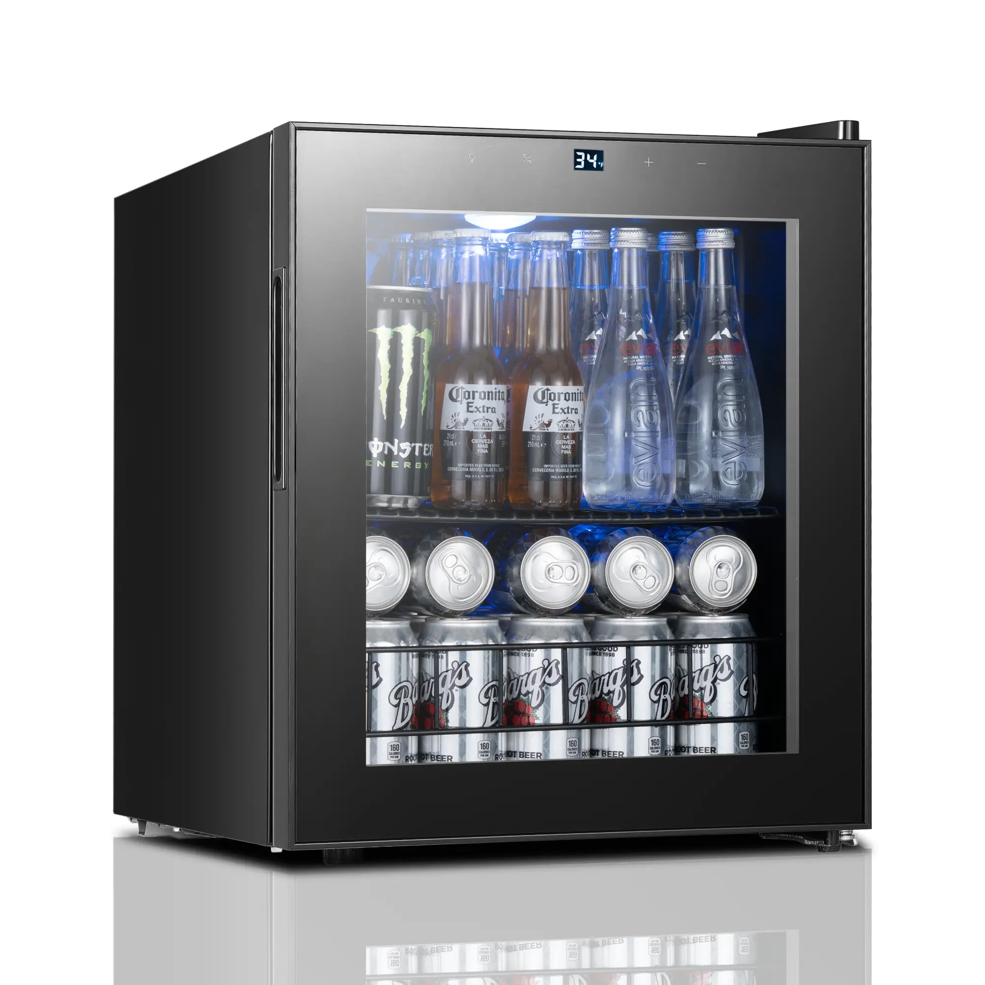 Yeego Compact Beverage Refrigerator Cooler (1.62 Cu.Ft, 16.9x18.9x20.3"), 65-Can Small Spaces Mini Fridge with Glass Door, Digital Temp Control (34°F-54°F), Adjustable Shelves for Home Users’ Soda, Beer, Wine