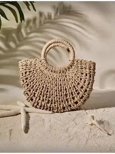 Women's Semi-Circular Woven Drawstring Crossbody Shoulder Bag Fashion Holiday Bohemian Shopper Handbag Travel Daily Shopping Fall Winter Gift Vacation Essential Beach Bag