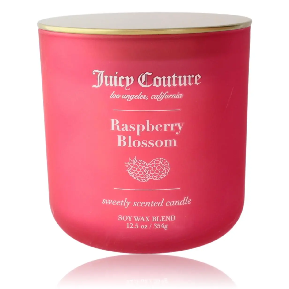 Juicy Couture Fine Fragrance Candle - 12.5 oz Raspberry Blossom Floral Fruity Blend with Signature Scent, Vanilla Scents, Room Decor Home Candle, Smelling Good