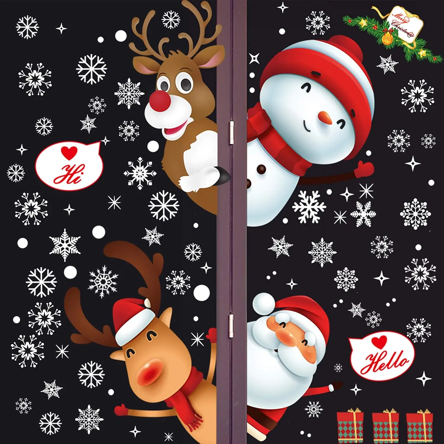 130PCS Christmas Window Clings Stickers,Christmas Decorations,Santa Claus, a Lovely Deer, Snowman, Small Gifts, Christmas Windows Decals can Remove The Sticker, Used for Christmas Decoration Ornaments