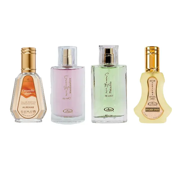 (4pc Bundle Pack) Caramello, Choco Musk Marshmallow, Choco Musk Pistachio (50ml) + Golden Sand (35ml) by Al-Rehab EDP Spray