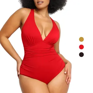 Shapellx Smart Sculpt Plunge Cutout Swimsuit | One-Piece with Criss Cross Back & Off-Shoulder Neckline Bodycon Swim Bodysuit
