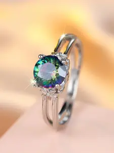 Geometric Round Rings for Women & Girls Synthetic Crystal Inlay Fashion Minimalist  Design Engagement Ring Daily Wear Jewelry Accessory for All Seasons