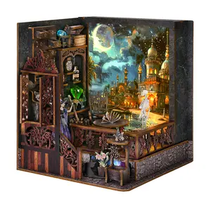 ETKVR CH03 Magic Exploration miniature book nook kit Book Nook Kit, DIY 3D Wooden Puzzle Booknook Bookend Miniature Bookshelf Insert Model Building
