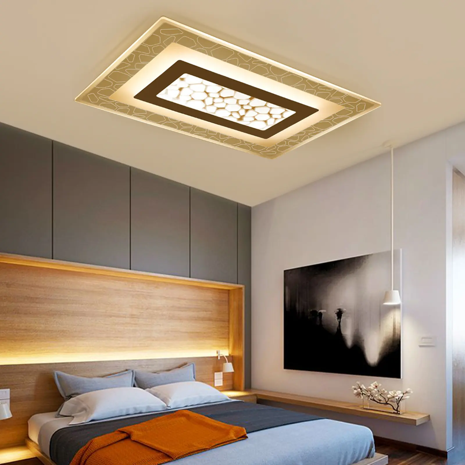 CNCEST 65W Dimmable Rectangular LED Flush Mount Ceiling Light - 35.4x23.6in Remote-Controlled Panel Lamp, 3000K-6000K Adjustable Color, 161-215 sq.ft Coverage, 65w Power, Flush Install for Indoor Living Room, Bedroom