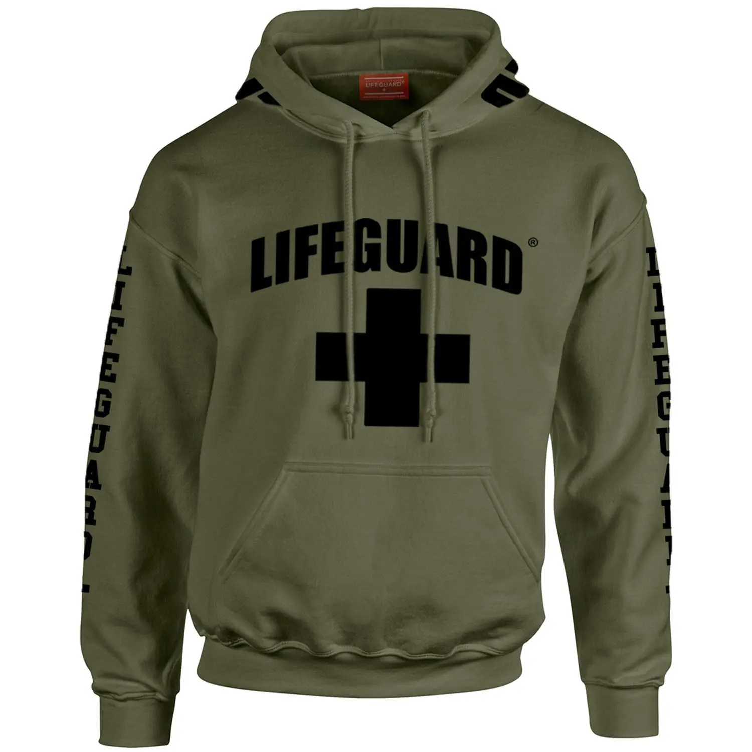 LIFEGUARD Officially Licensed Military Green Hoodie with Black Print on Chest Sleeves and Hood for Men and Women