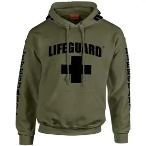 LIFEGUARD Officially Licensed Military Green Hoodie with Black Print on Chest Sleeves and Hood for Men and Women