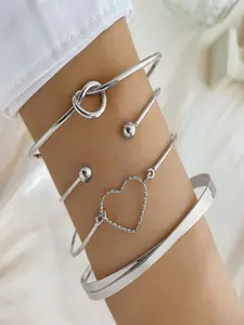 4-Piece Set Casual Metal Knot Heart Bracelets, Stylish Wrist Accessories for Everyday Wear, Ideal Gift for Friends & Loved Ones