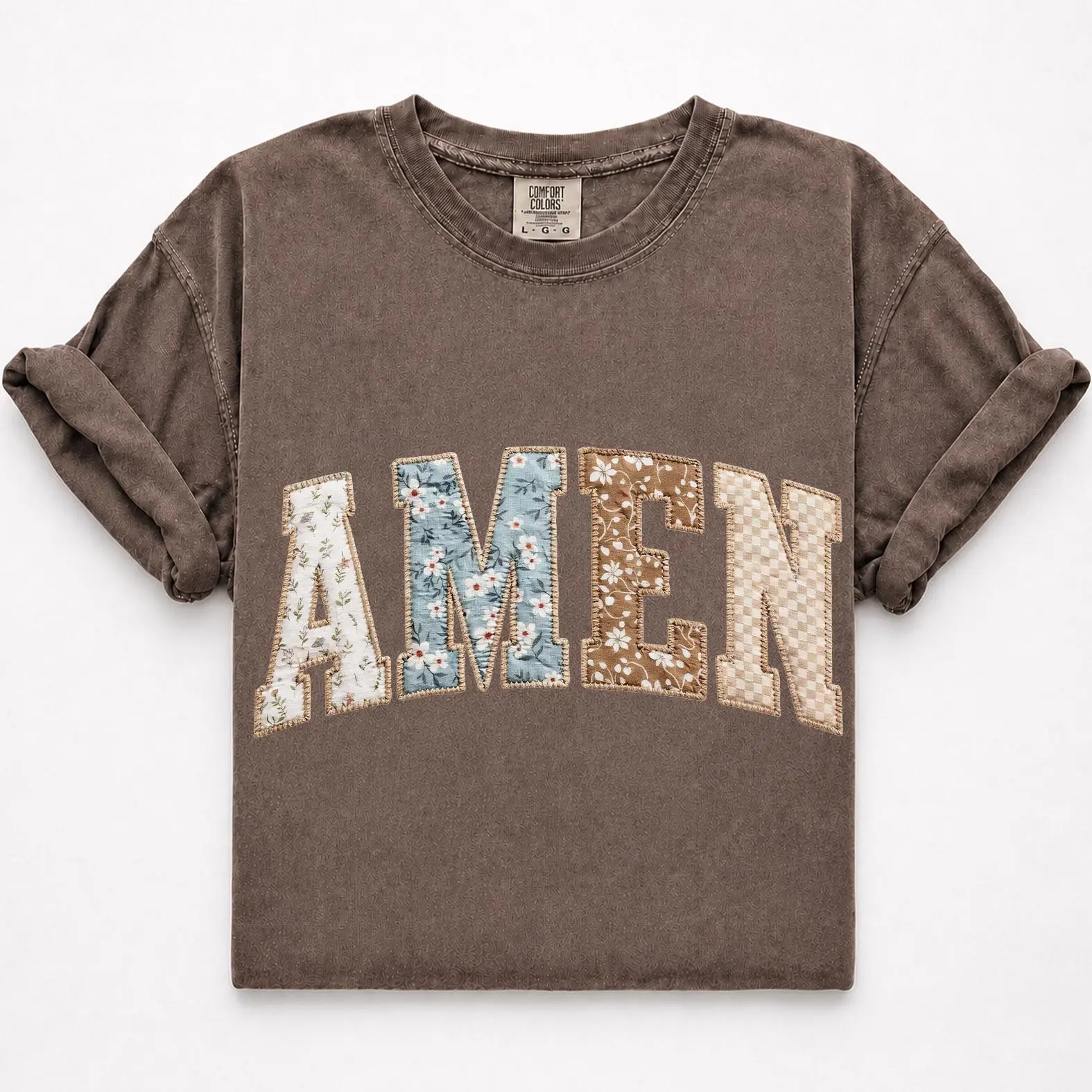 Comfort Colors Patchwork Amen Shirt, Christian Shirt, Faith Graphic Tee, Gift for Christian Women