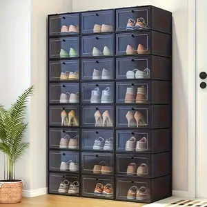 Shoe organizer rack, Closet shoe organizer, with 12 shoe boxes and thickened dust cover - Multifunctional plastic storage cabinet, suitable for sneakers, space-saving design, ideal for home, wardrobe, and entryway
