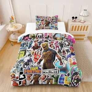 Fortnite Comforter Set,Including 1 Quilt and 1 or 2 Pillowcases Without Pillows,Suitable as Fashionable Themed Bedding Set for Family or Friends,Soft and Warm Bedroom Decoration for Gaming Enthusiasts