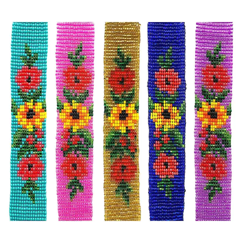 Guatemalan Flower Seed Bead Wide Strap Bracelet