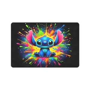 DISNEY CLASSIC Lilo & Stitch Cartoon Doormat, Neon Graffiti Splash Paint Stitch Non Slip Indoor Floor Mat, Soft Washable Entrance Rug, Cute Anime Decorative Mats For Bedroom Kitchen Bathroom Kids Room Home Decor