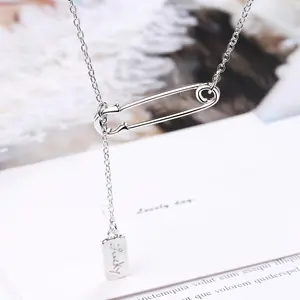 2025 New "Women's Minimalist 'LOVE' Pendant Safety Pin Necklace: Trendy Long Clavicle Chain, Unique Design"