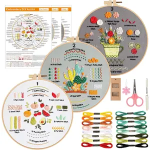 Embroidery Kit for Beginners & Adults with 33- Practice Samplers - Complete Sewing Supplies Including Pre-Printed Fabric, Hoop, Threads & Tools - DIY Hand Needlework Crafts
