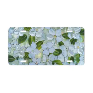 [ Trending ] Stained Glass Floral License Plate - Colorful Flower Car Tag - Botanical Aesthetic Vanity Plate - Whimsical Nature Lover Car Decor Gift