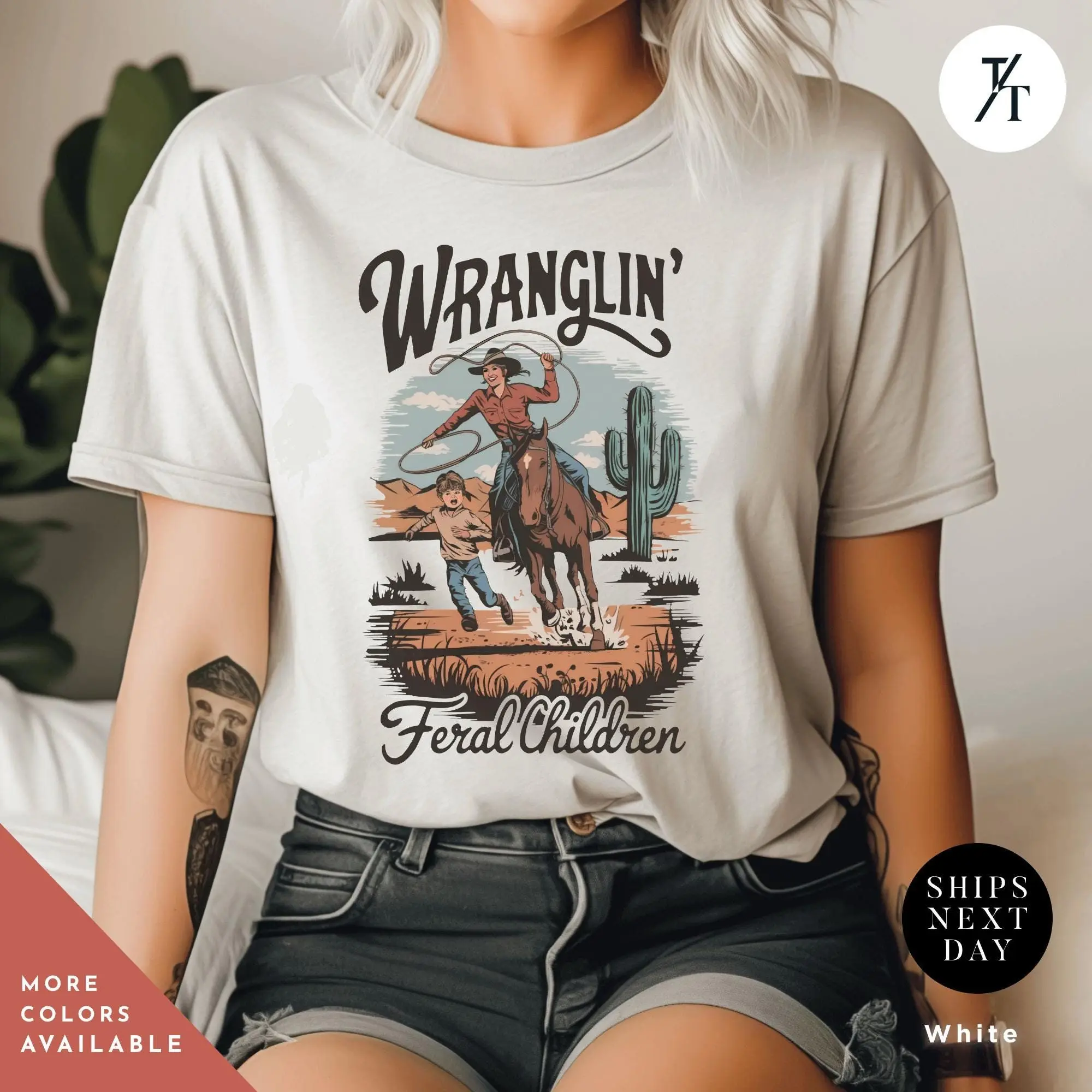 Wranglin Feral Kids Shirt, Gift For Mom, Country Funny Shirt, Western Mom Shirts, Mama, Feral Child Wrangling Kids Wranglin Raccoontee