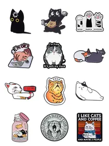 12-Piece Fun Enamel Pin Charm Set, Adorable Cat Coffee Pins, Cute Cat Claw Badges, Perfect Gift for Cat Lovers & Introverts