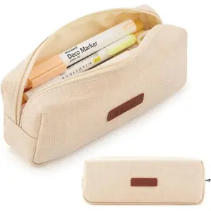 Large Capacity Canvas Pencil Case, Unisex Solid Color Waterproof Stationery Bag, High Aesthetic Teenage Storage Bag, Desktop Organizer