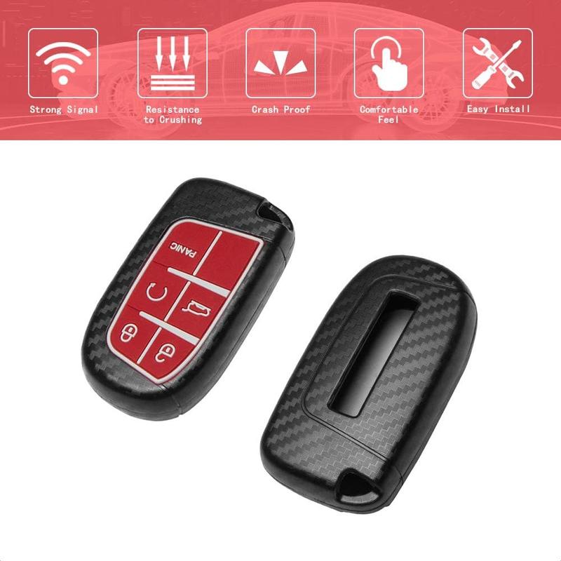 Smart Key Fob Case Compatible with Chrysler 200 300 Dodge Challenger Charger Dart Jeep Cherokee Compass Grand Cherokee SRT Hellcat 2 3 4 5 Button Keyless Entry Remote Cover Carbon Fiber