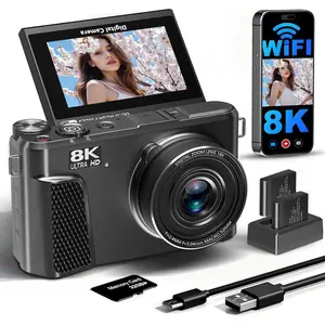 8K Digital Camera for Photography,88MP  WiFi Vlogging Camera for YouTube with 3" 180? Flip Screen,Autofocus,Compact Camera with 18X Digital Zoom,Flash,32GB TF Card & 2 (Gunmetal)
