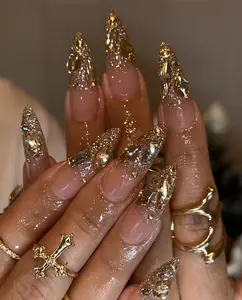 Glitter Gem Nails | 10PCS 100% Handmade Press-On Nails | Reusable Acrylic Nails in Long Stiletto｜Party Holiday Summer Nails | Salon Quality