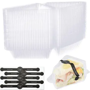 200 Pcs Cake Slice Containers with Lids Clear Plastic Hinged Cheesecake Containers Individual Disposable Triangle Cake Boxes for Pie Slice Cheesecake, Tres Leches, Flan, Desserts