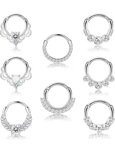 Septum Ring, Helix Pierced Ring, Rhinestone Decor Cartilage Helix Tragus Hoop Daith Earrings, Nose Rings Hoop, Piercing Jewelry for Women & Men