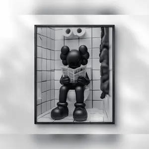 Artistic Glossy Graphic Photo Print - Figure on Toilet Reading Newspaper, 8x12 in (20cmx30cm) Frame-Free Home Decor, Minimal Room Wall Art Posters