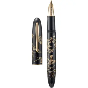 N23 Black  Fountain Pen, Long  Medium Nib  Trim,  Year Lucky  Carving Design, Smooth Writing Pen with Converter and Metal Pen Box Set