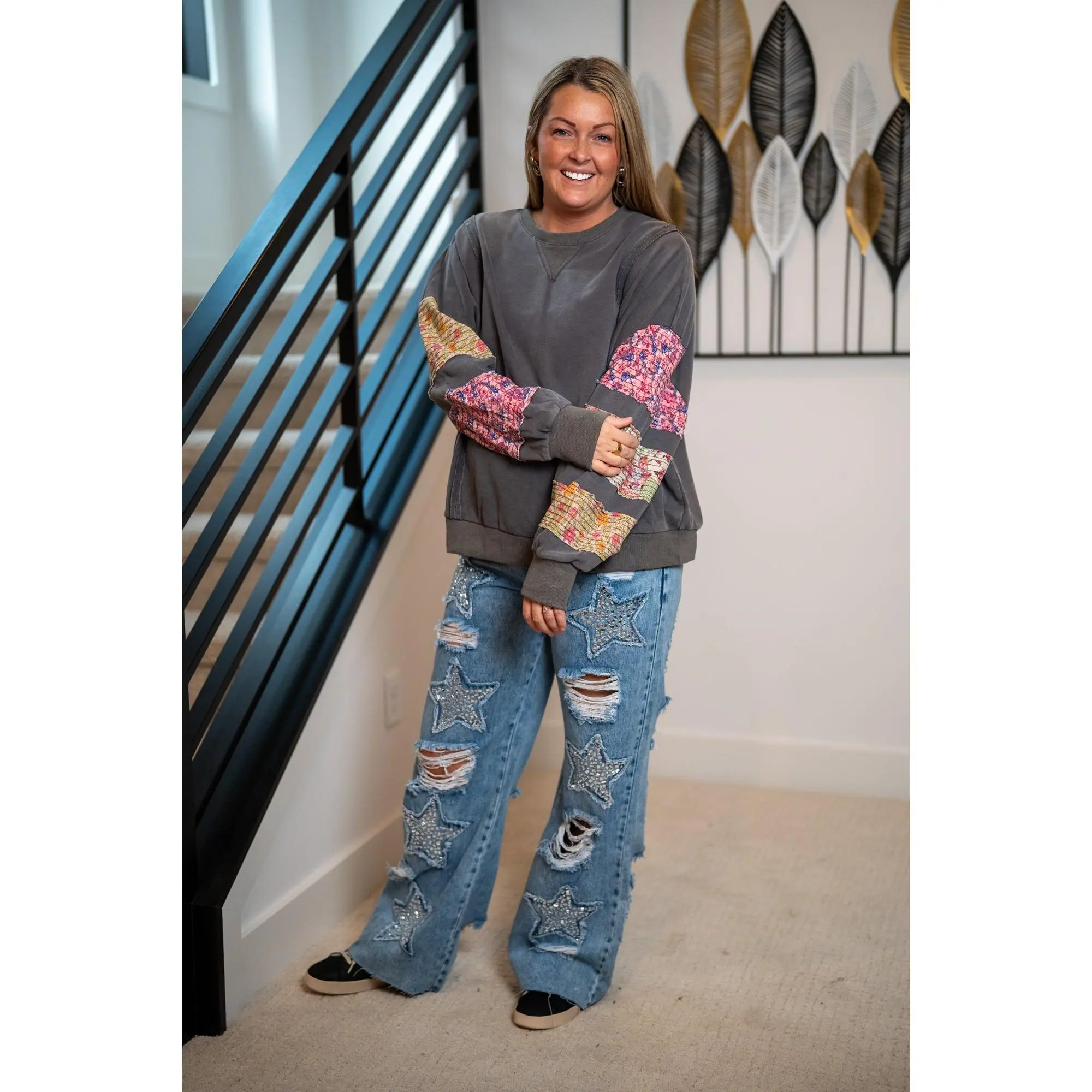 Easel Quilted Mix Print Pullover