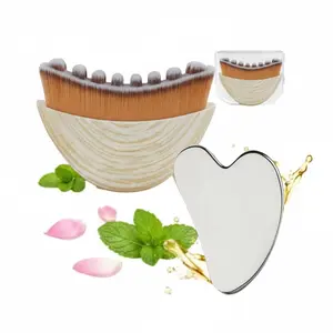 White Lymphatic Contour Brush for face with Stainless Steel Gua Sha Tool - 1 Pcs Lymphatiic Face Brushes with GuaSha Tool for Sculpting | Gua Sha Brushes | Facial Brush for Lymphatic Drainage Brushe