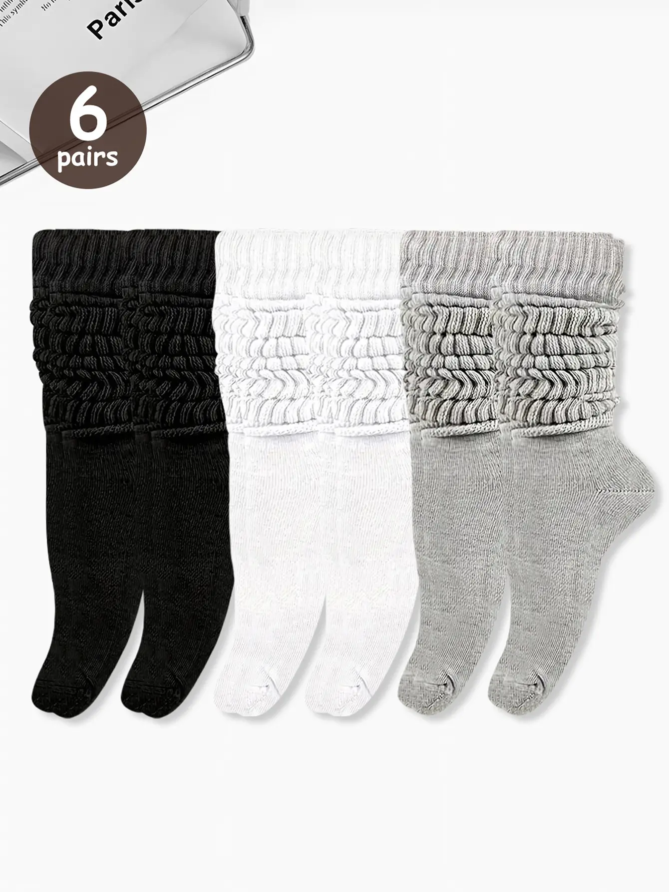 6 Pairs Slouch Socks Scrunch Socks Cotton Knit Boot Socks Soft Long Socks Winter Stacked Socks for Women，2 pairs gray, 2 pairs white, 2 pairs black