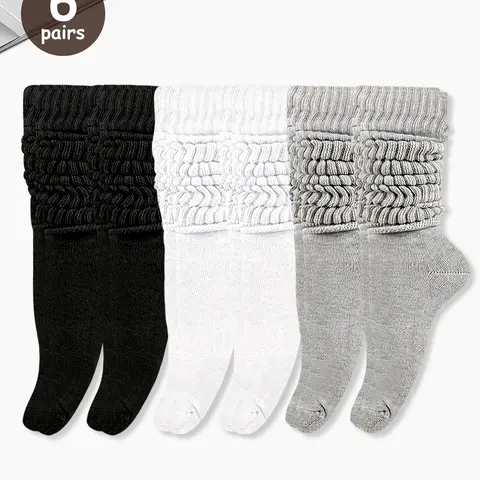 6 Pairs Slouch Socks Scrunch Socks Cotton Knit Boot Socks Soft Long Socks Winter Stacked Socks for Women，2 pairs gray, 2 pairs white, 2 pairs black