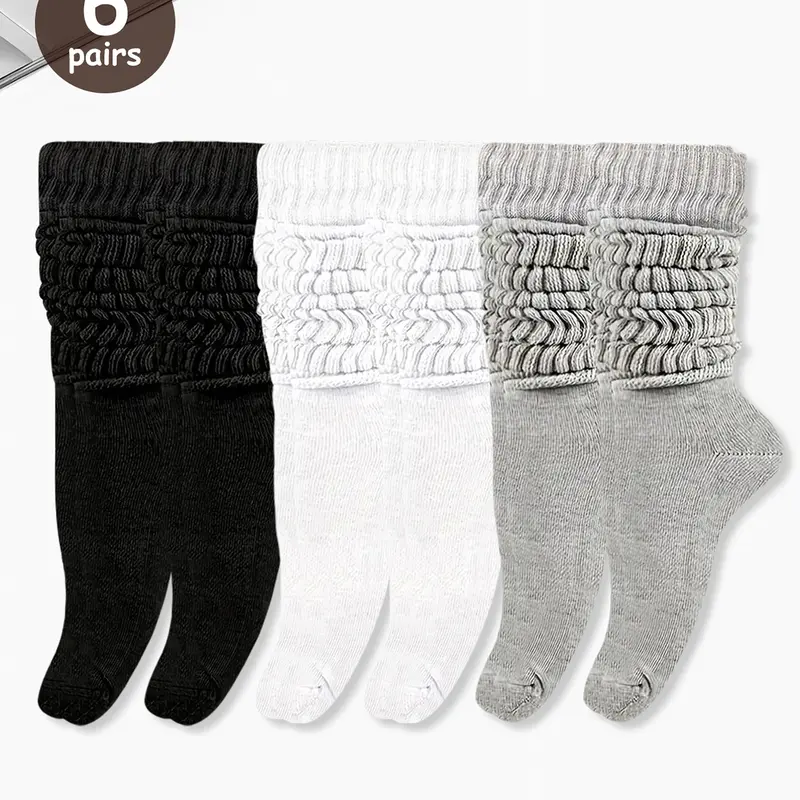 6 Pairs Slouch Socks Scrunch Socks Cotton Knit Boot Socks Soft Long Socks Winter Stacked Socks for Women,2 pairs gray, 2 pairs white, 2 pairs black