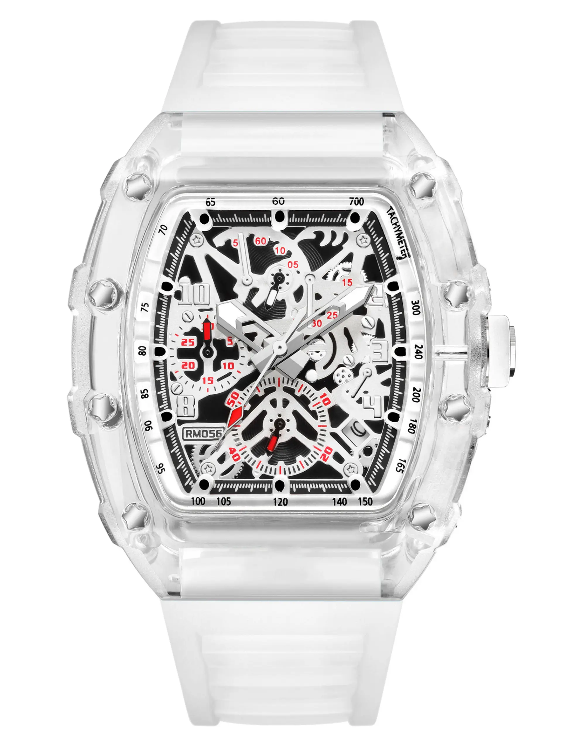 Cyberpunk Transparent Design Mech Watch Band, Hollow Mechanical Gear Texture, Anti-Slip Silicone Strap, Unisex Trendy Streetwear Accessory
