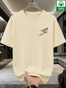 Men's Paper Plane Minimalist Graphic T-Shirt, 100% Cotton Casual Oversized Tee, Fitted H-Type Design, Perfect for Everyday Wear