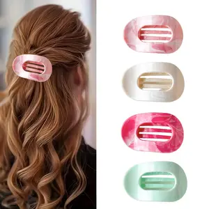 Solid Color Hair Clips 4-Piece Set, Oval Acrylic Colorful Marble Pattern Hair Clips Set, Suitable for Women, Simple Fashion Daily Hair Accessories Ideal Gift for Her Matte Olive Green Flat Hair Clips